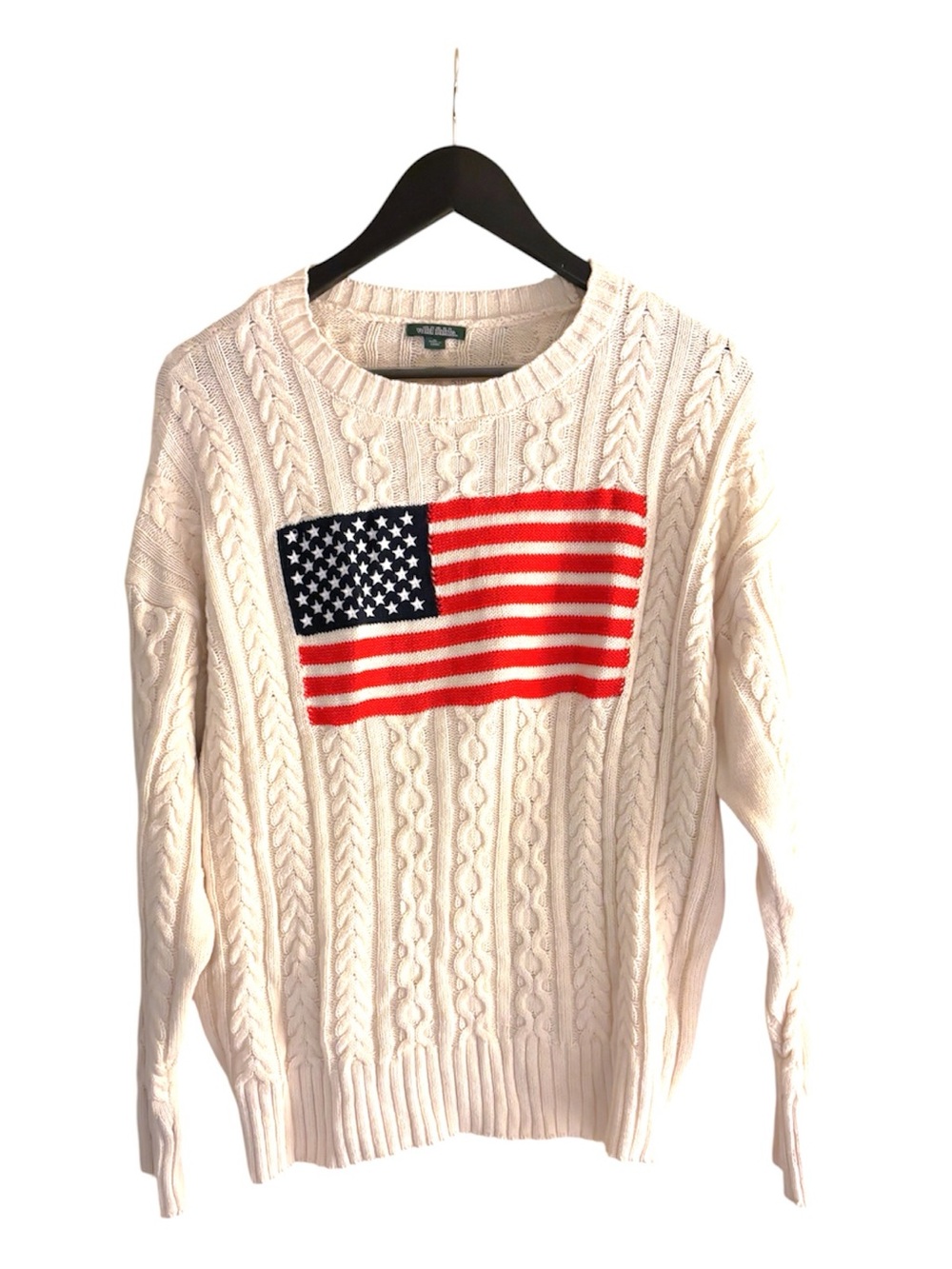 WILD FABLE Womens Cream Cable-Knit Sweater with US Flag Graphic Size Small